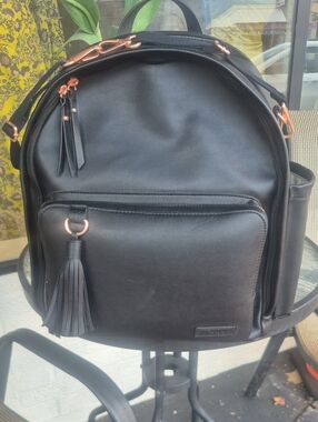 Skip Hop Black Backpack with Rose-Gold Hardware and Tassel